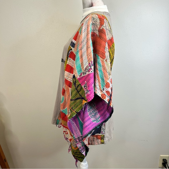 Hippie Boho Festival Short Sleeve Poncho Top Graphic Kantha Granola Girl Whimsy - Picture 14 of 16